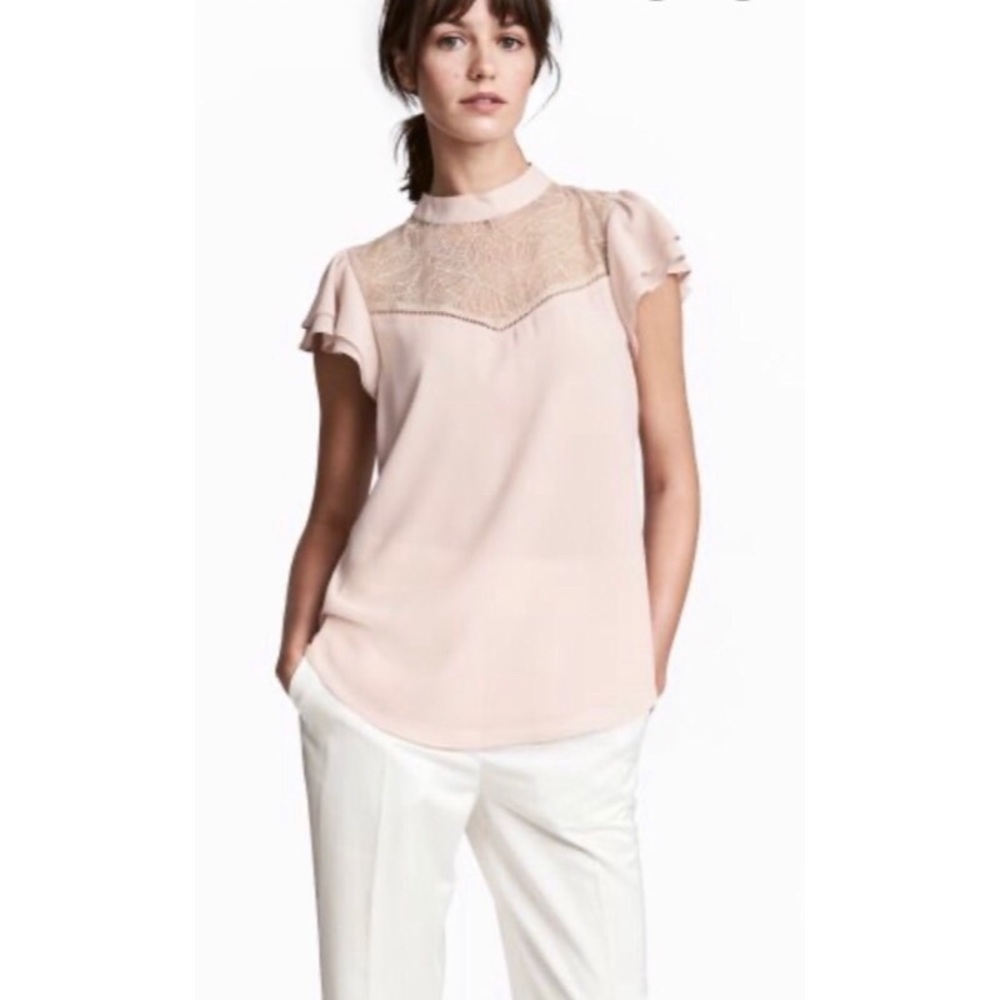 🆕 H&M Blouse with Lace Yoke in Powder